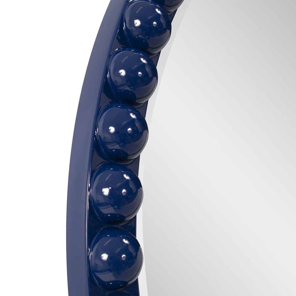 Varsha Round Oversized Beaded Mirror in Glossy Navy. Picture 4