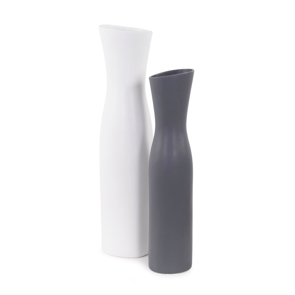 Larek Asymmetrical Charcoal Gray Contemporary Ceramic Short Vase. Picture 8