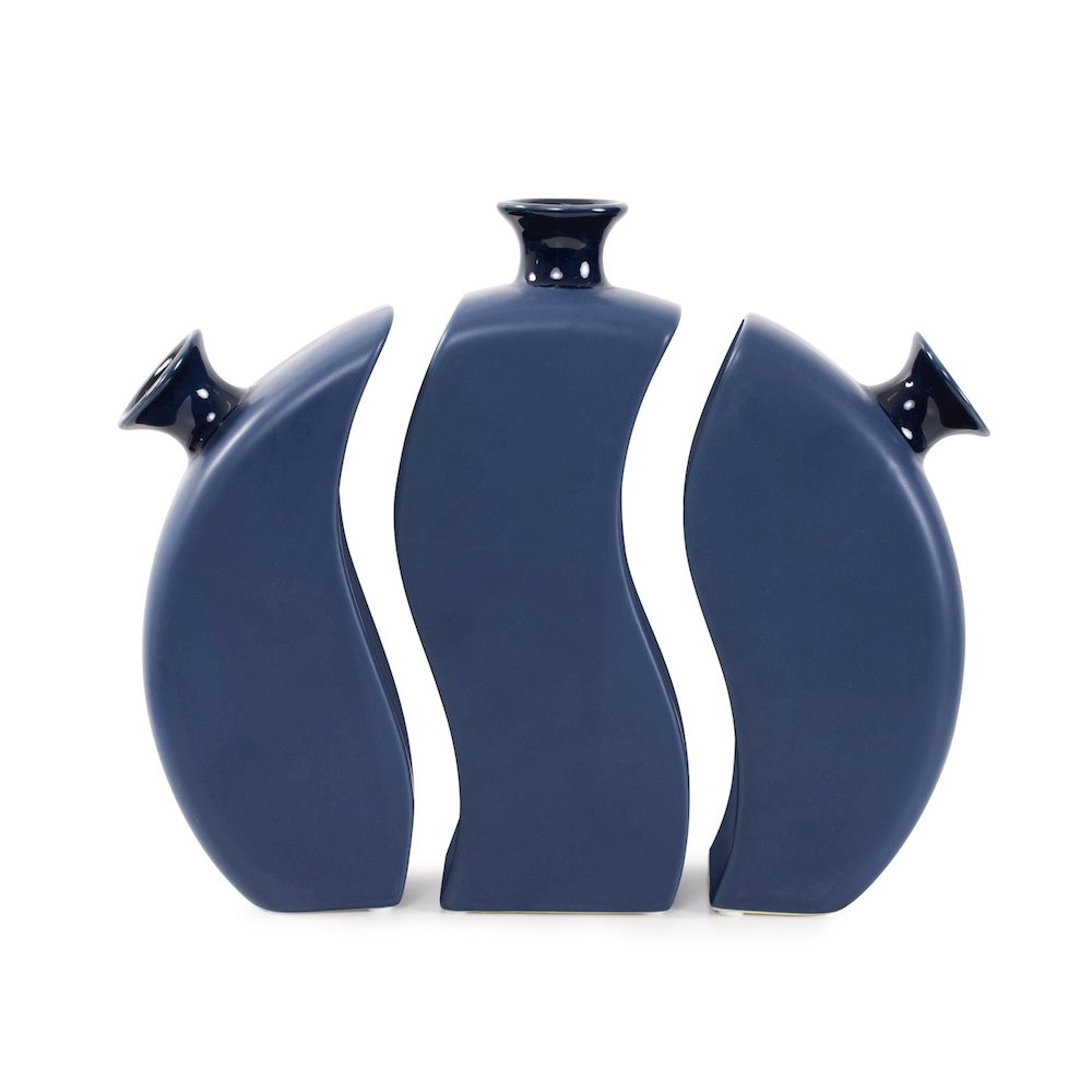 Delft Blue 3 Piece Floral Vase. Picture 1