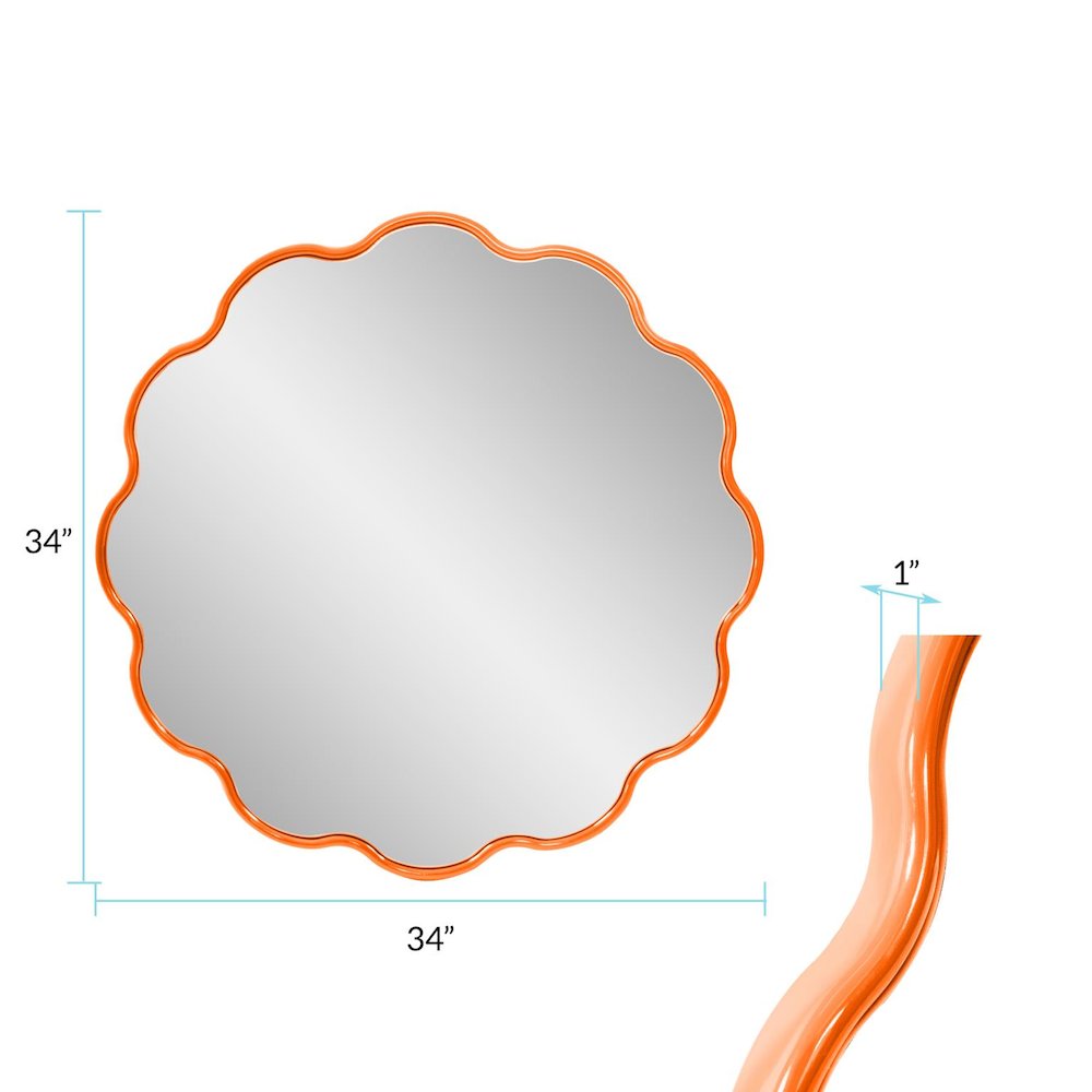 Kushi Round Scalloped Edge Mirror in Glossy Orange. Picture 8