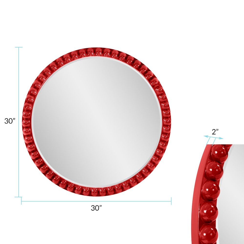 Varsha Round Oversized Beaded Mirror in Glossy Red. Picture 8