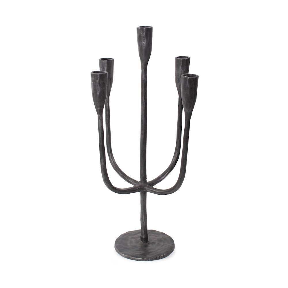 Asher Sculpted Cast Aluminum Five Arm Candle Holder- Ebony. Picture 1