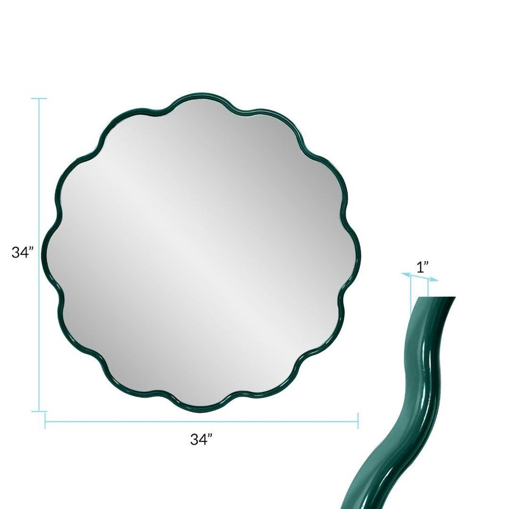 Kushi Round Scalloped Edge Mirror in Glossy Hunter Green. Picture 9
