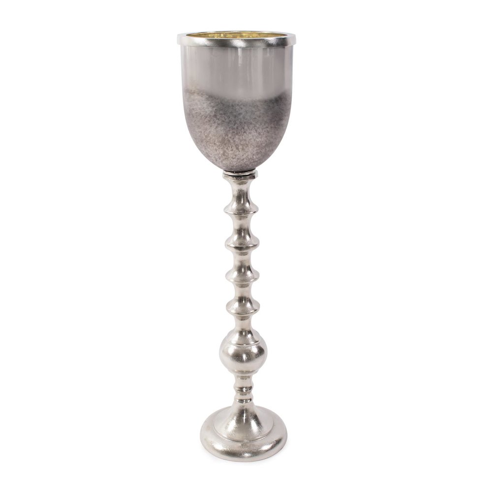 Black Diamond Glass Chalise on a Nickel Turned Metal Stand- Medium. Picture 1