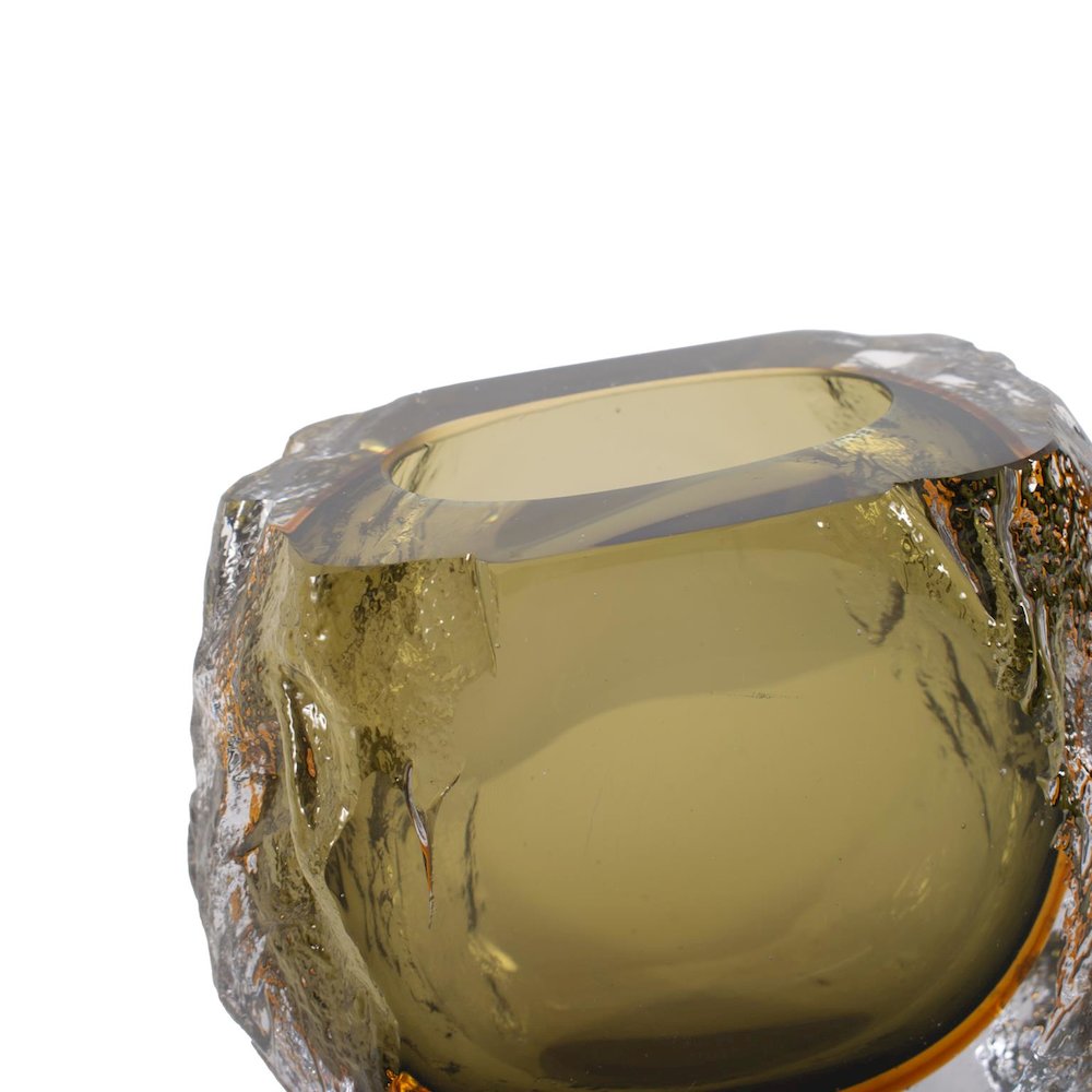 Dusty Olive Crystalized Glass Vase- Short. Picture 4