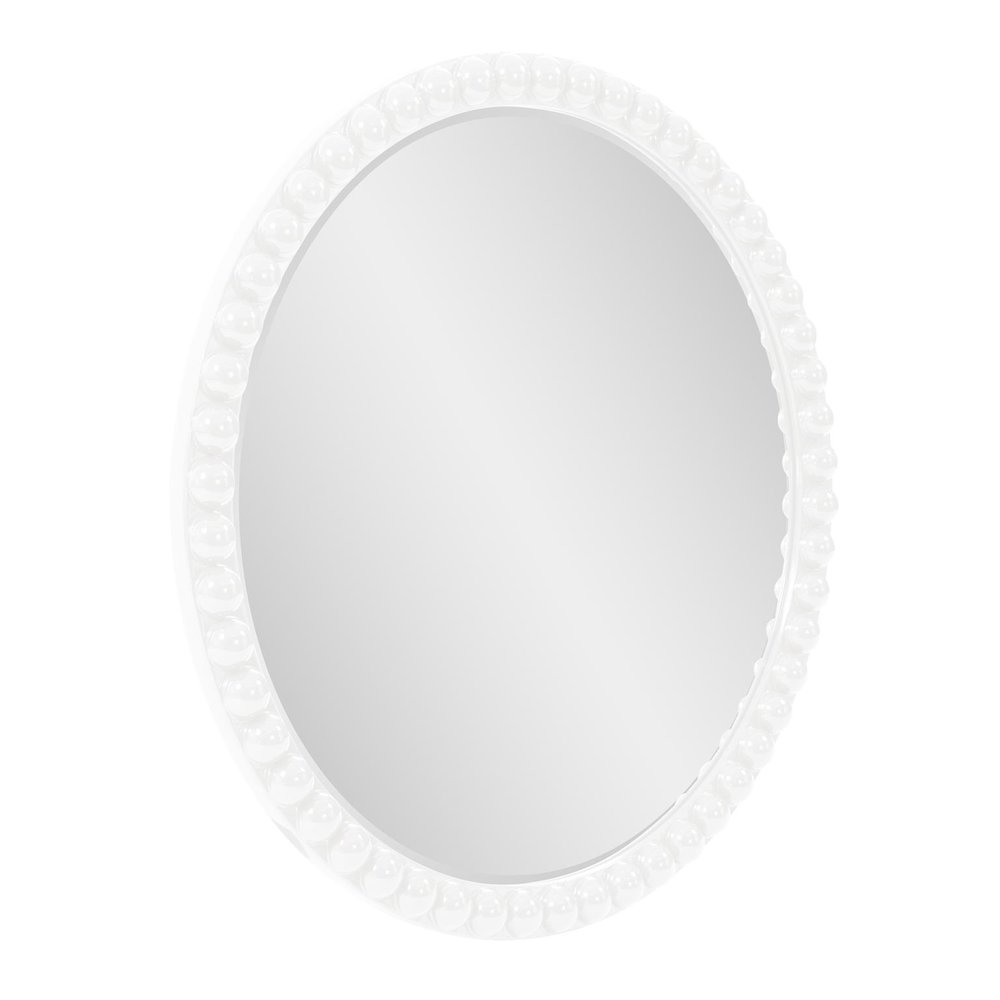 Varsha Round Oversized Beaded Mirror in Glossy White. Picture 2