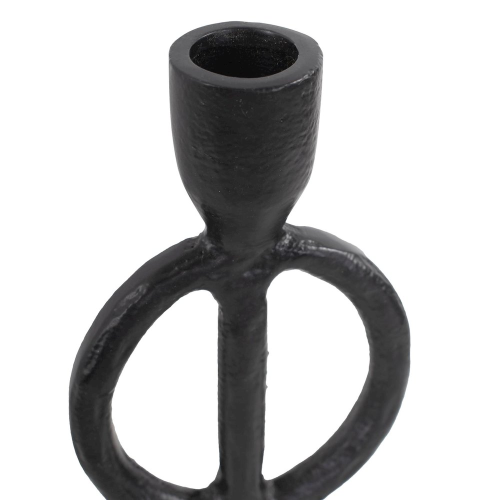 Double Circle Arman Aluminum Candlestick in Black. Picture 5