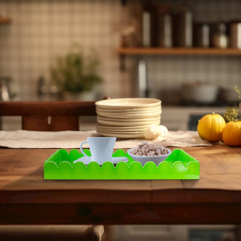 Rectangular Scalloped Riviera Tray - Green. Picture 8