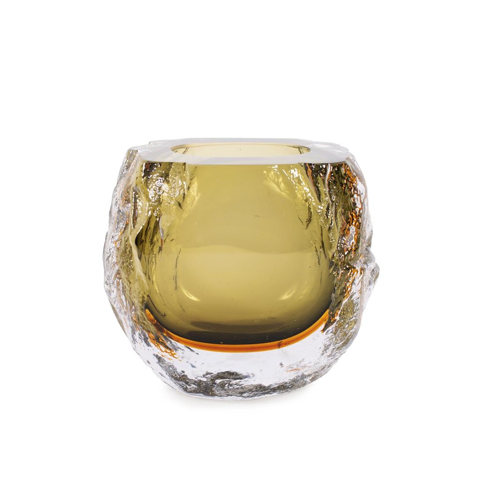 Dusty Olive Crystalized Glass Vase- Short. Picture 1