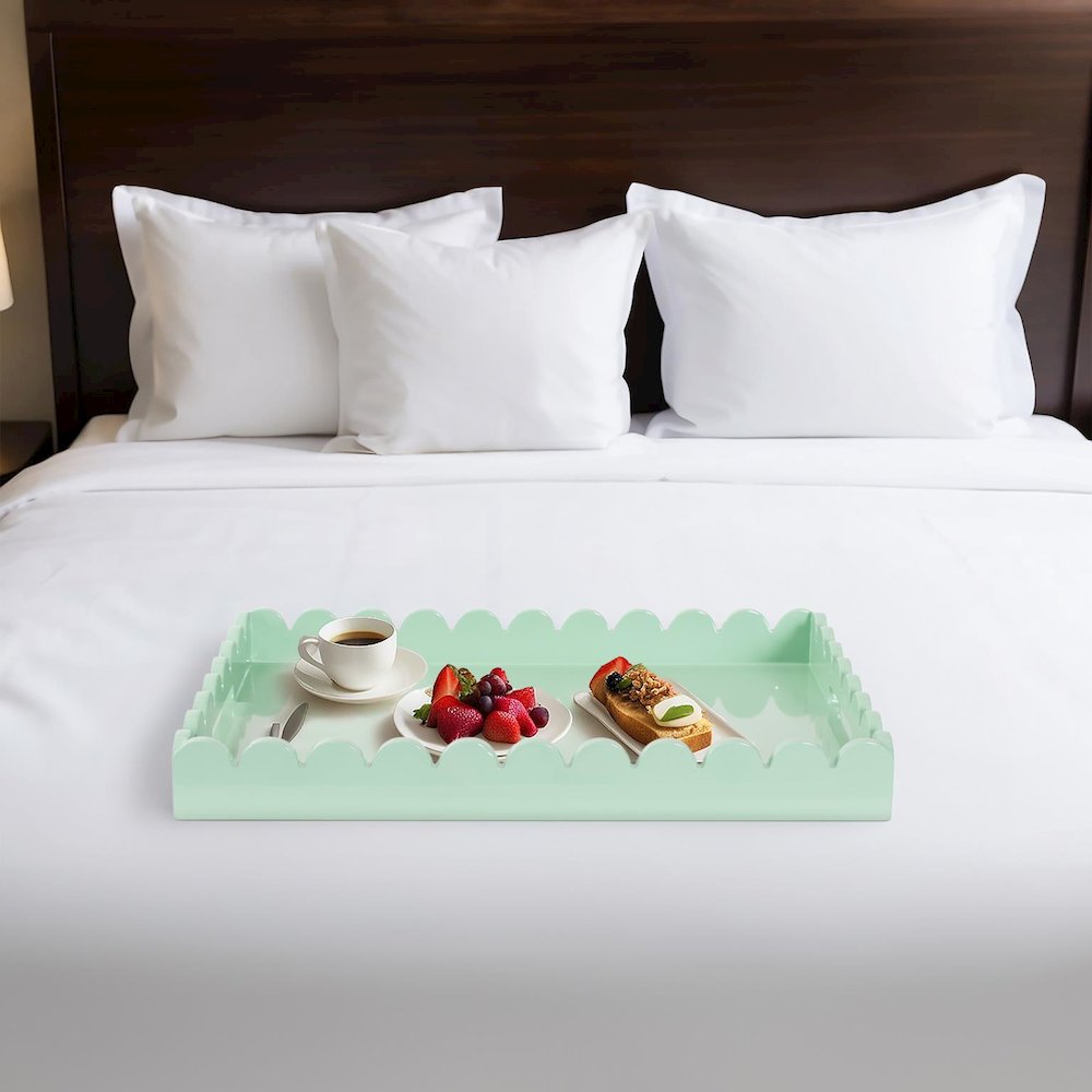 Rectangle Scalloped Riviera Tray - Sage Green. Picture 9