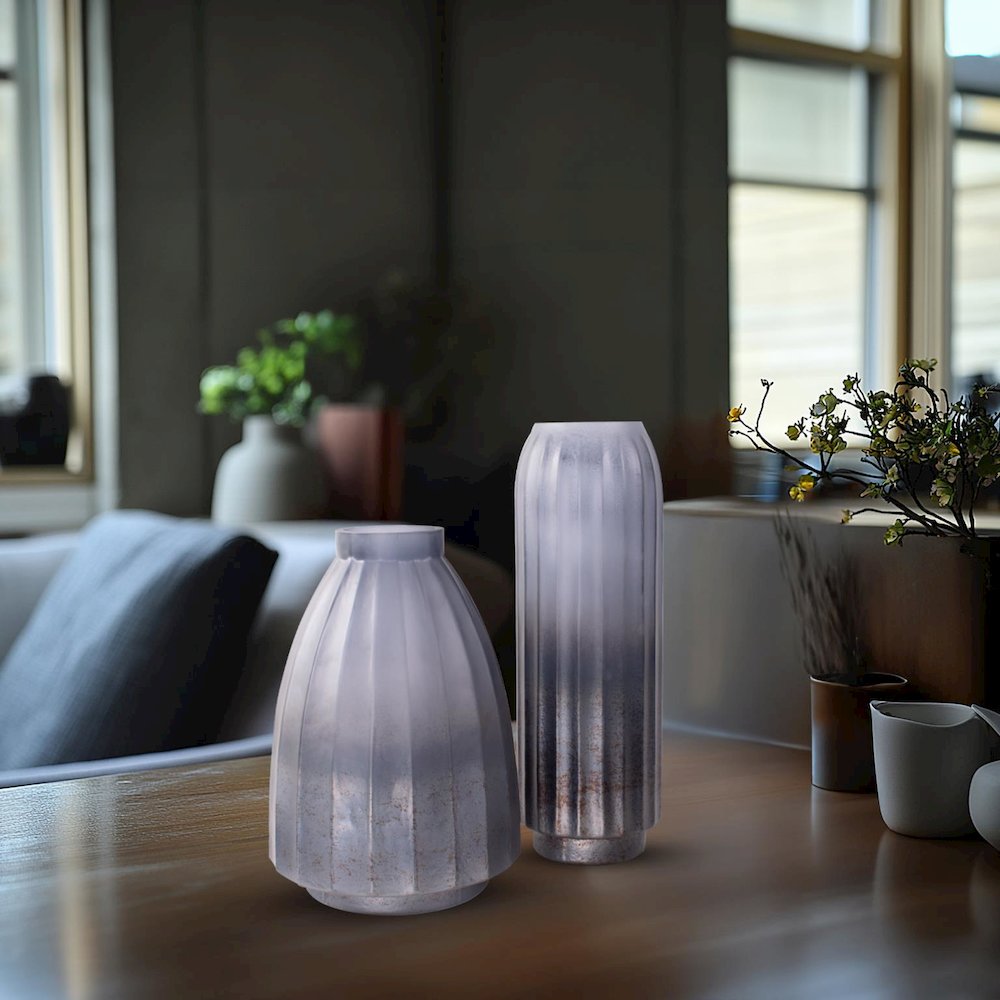 Cool Ice Blue Ribbed Vessel- Tall. Picture 7