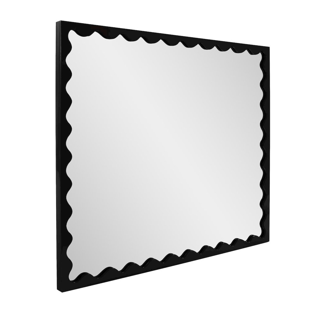 Santosh Rectangular Mirror with Inner Scalloped Edge in Glossy Black. Picture 6