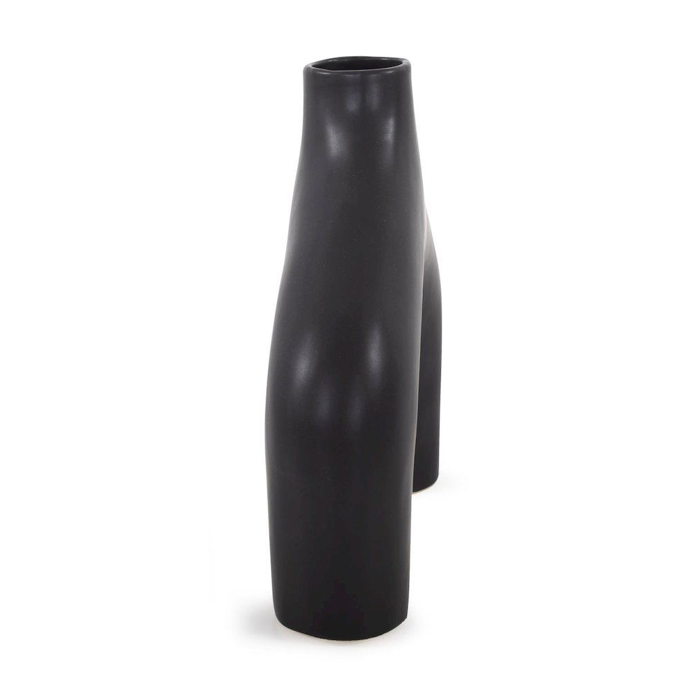 Beltram Black Modern Styled Ceramic Footed Vase. Picture 2