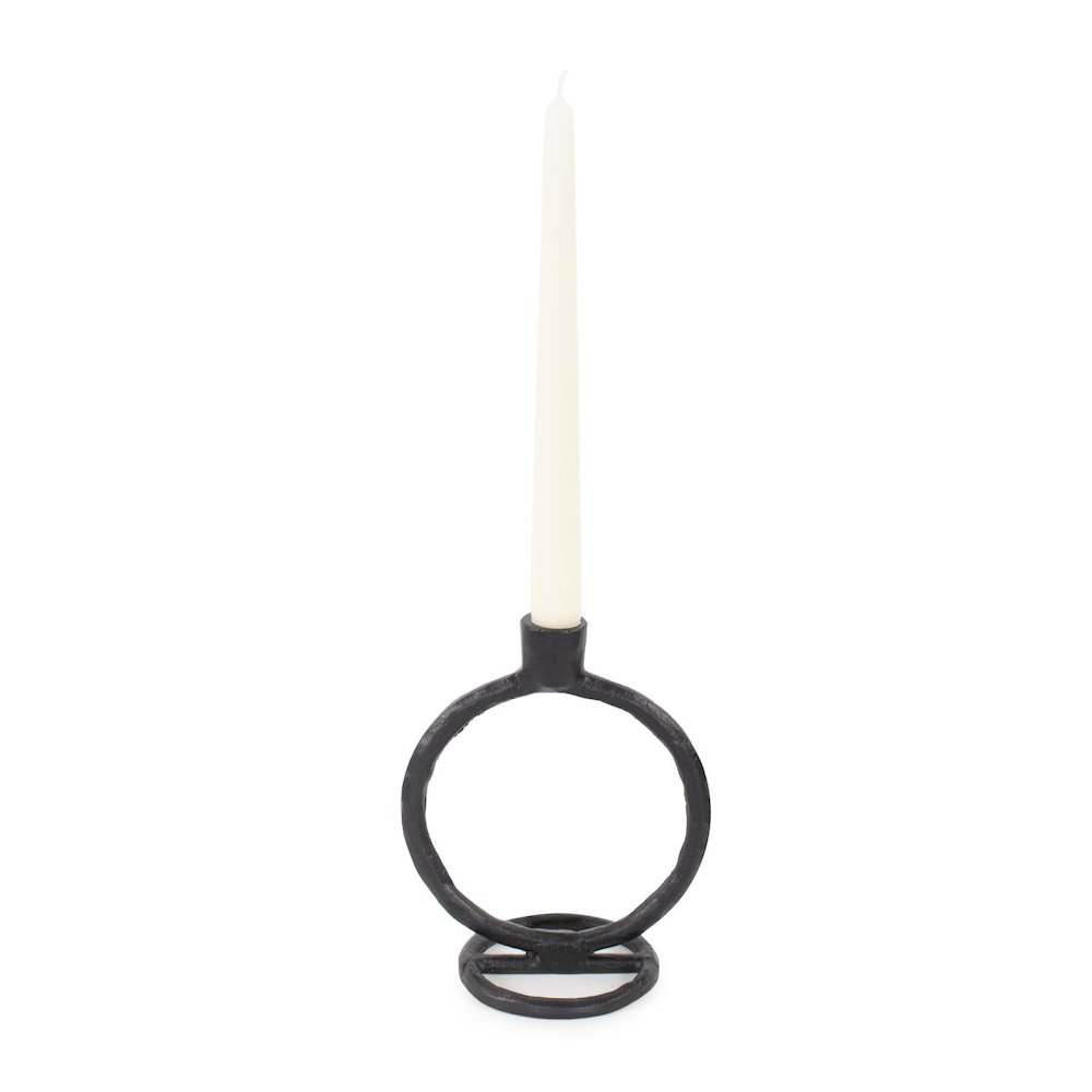Single Circle Arman Aluminum Candlestick in Black. Picture 1
