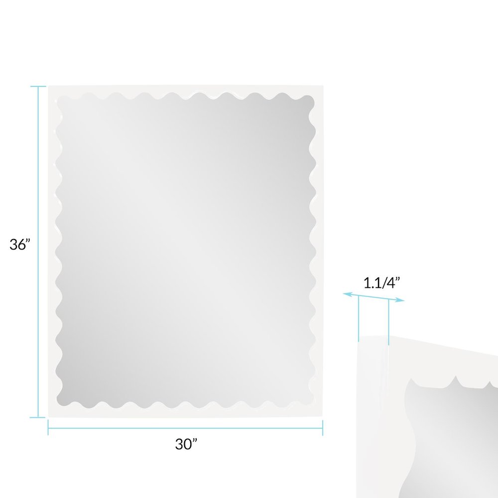 Santosh Rectangular Mirror with Inner Scalloped Edge in Glossy White. Picture 8
