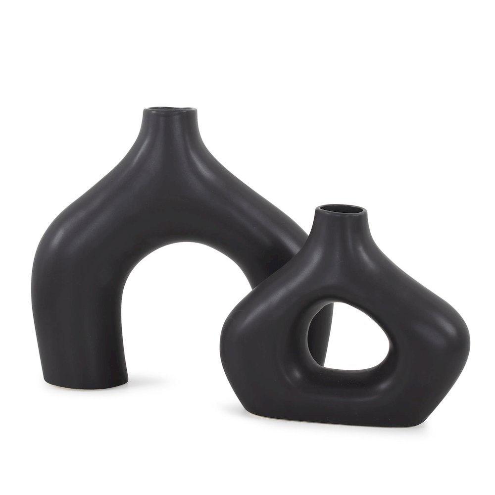 Beltram Black Modern Styled Ceramic Footed Vase. Picture 6