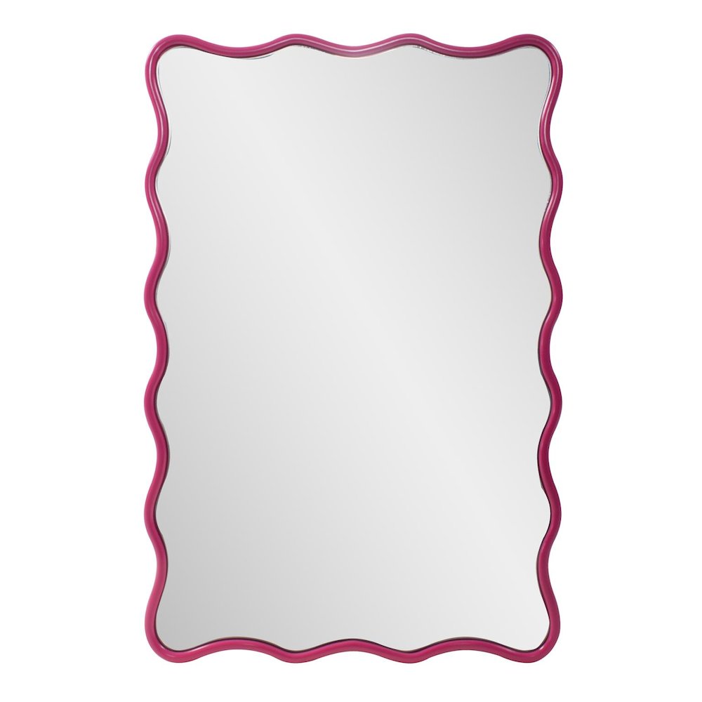 Maya Rectangular Waved Edge Mirror in Glossy Hot Pink. Picture 1