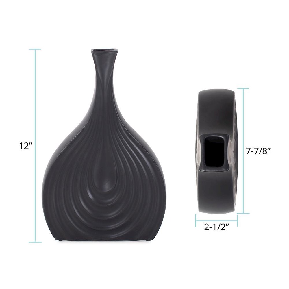 Black Onion Tapered Low Ceramic Vase. Picture 9