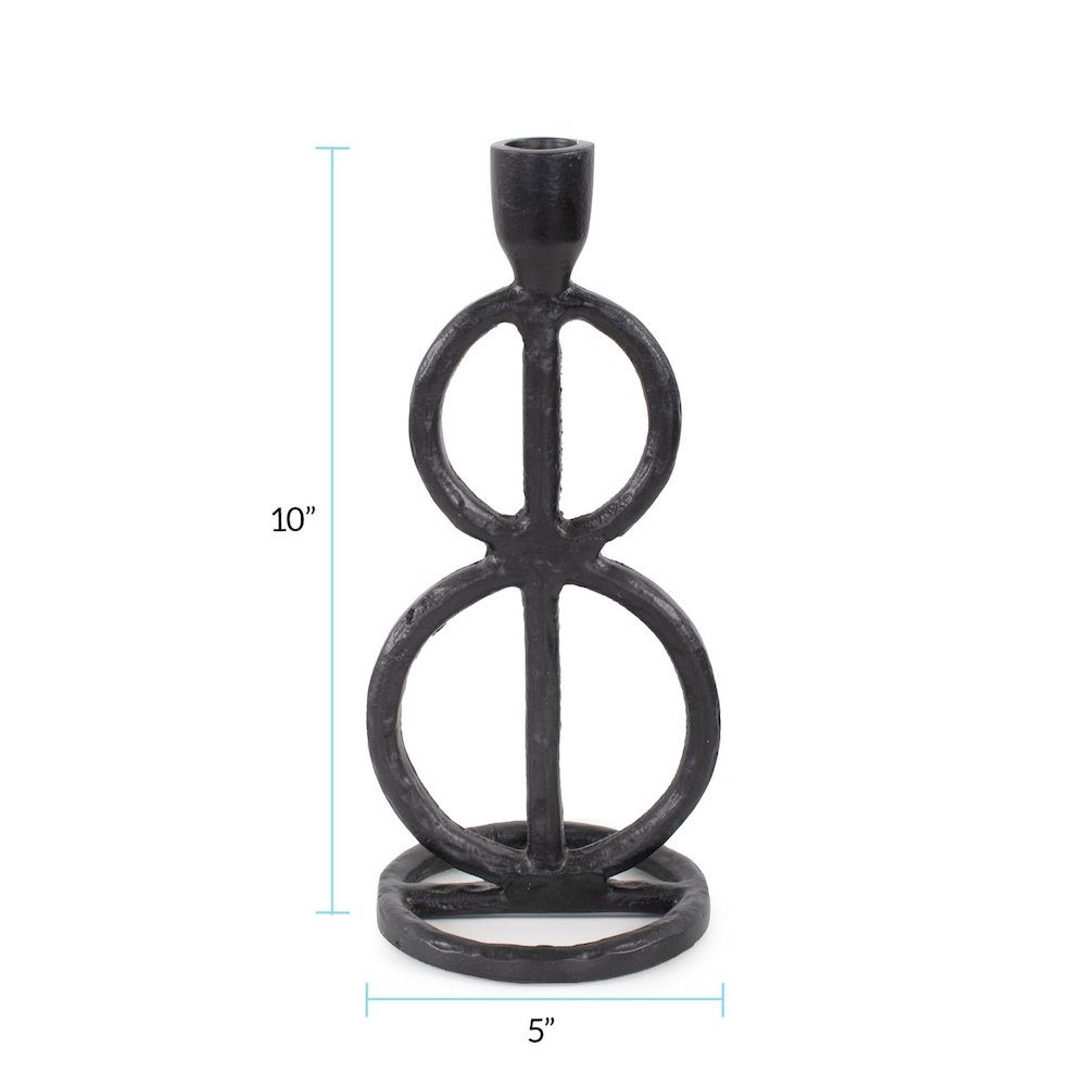 Double Circle Arman Aluminum Candlestick in Black. Picture 8