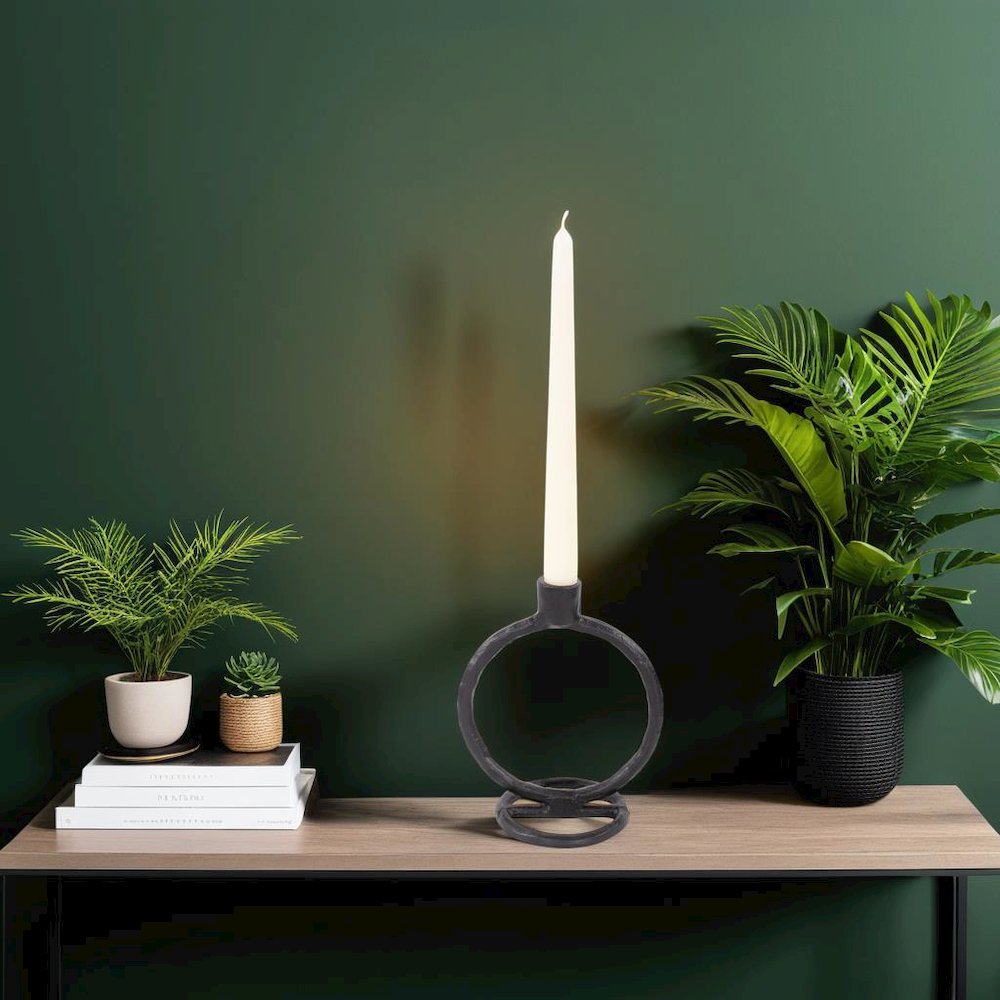 Single Circle Arman Aluminum Candlestick in Black. Picture 9