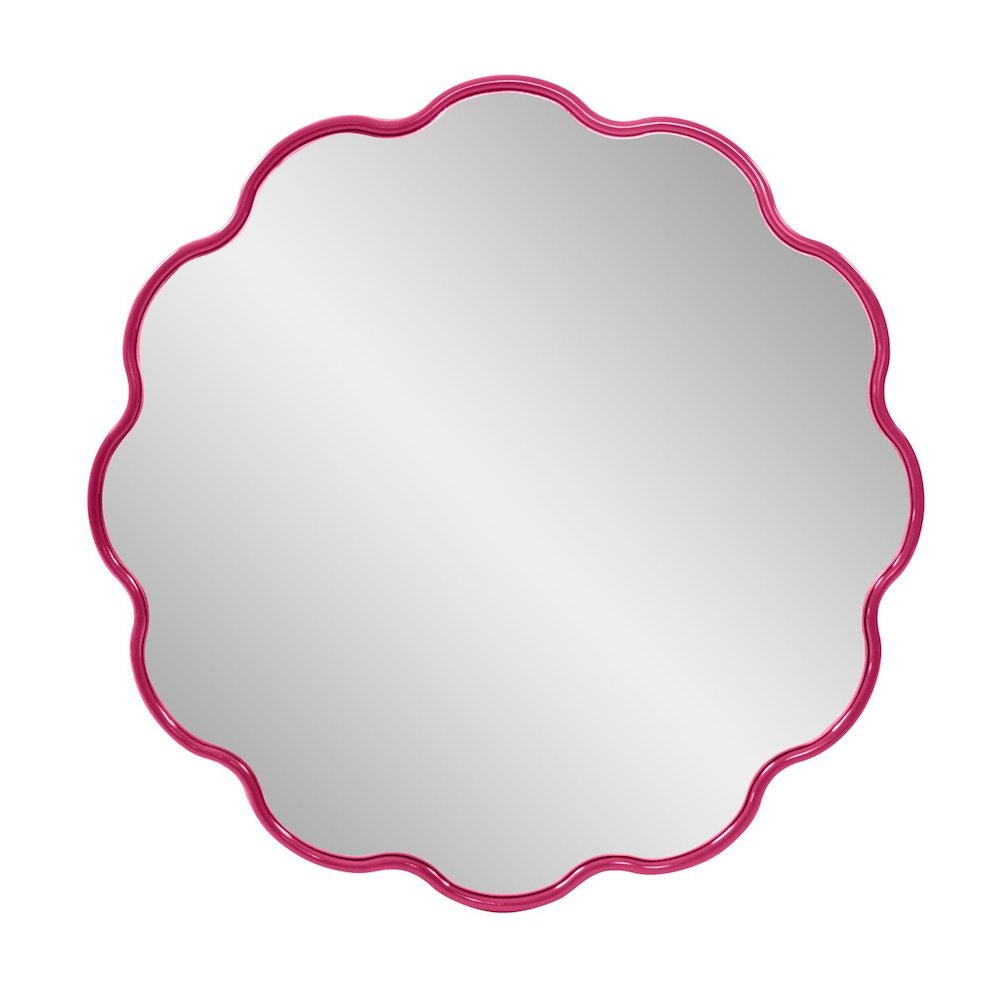 Kushi Round Scalloped Edge Mirror in Glossy Hot Pink. Picture 1