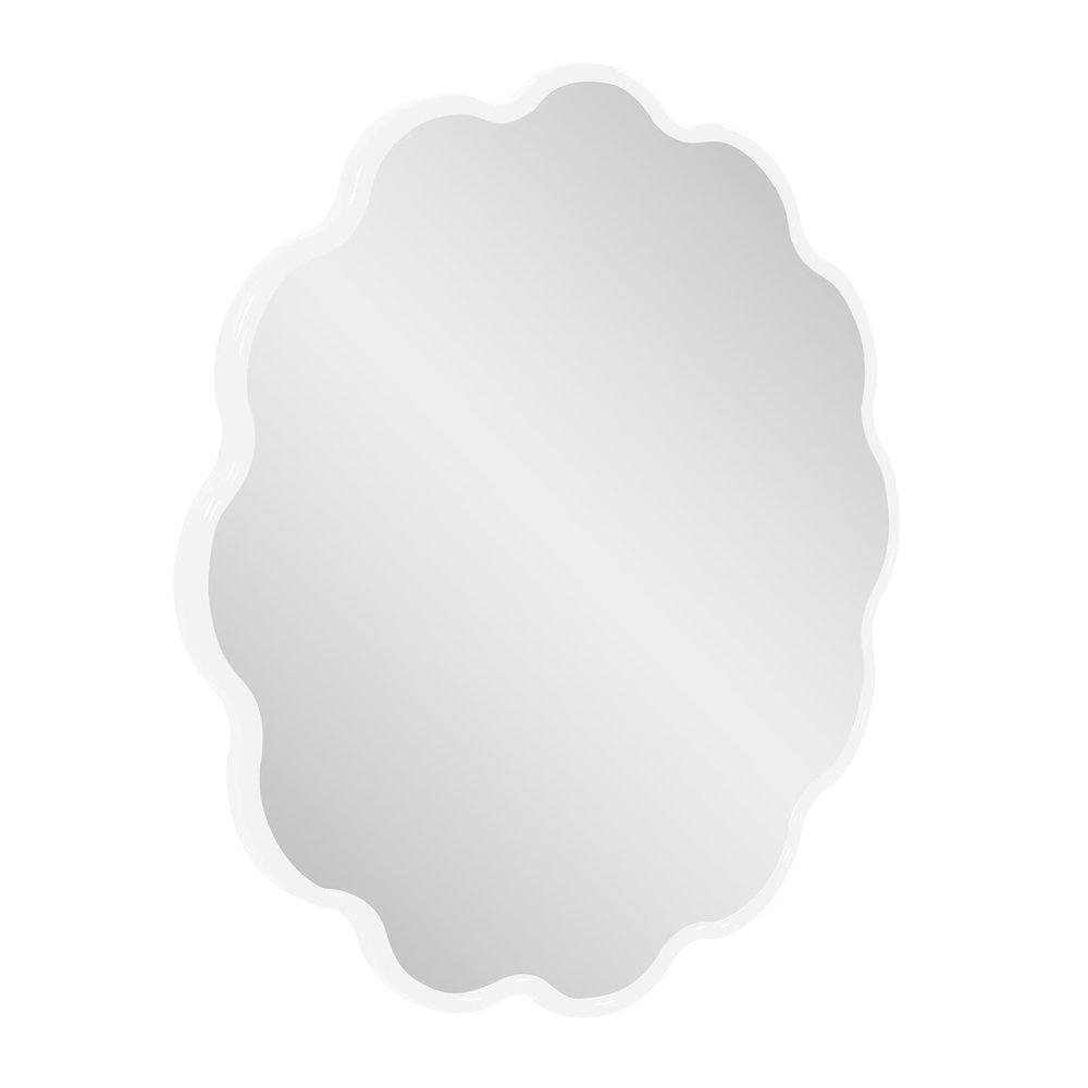 Kushi Round Scalloped Edge Mirror in Glossy White. Picture 2