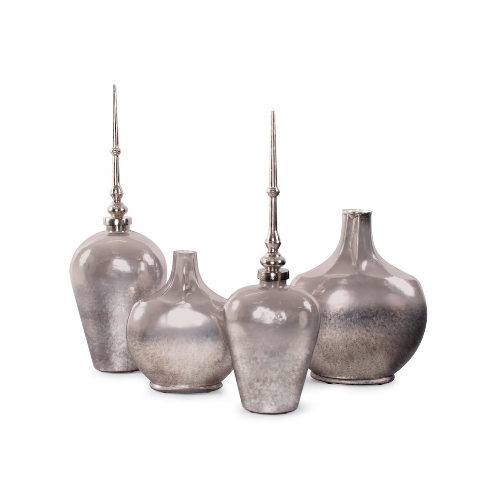 Venetia Ebony Glass Bottle with Aluminium Spired Lid - Tall. Picture 8
