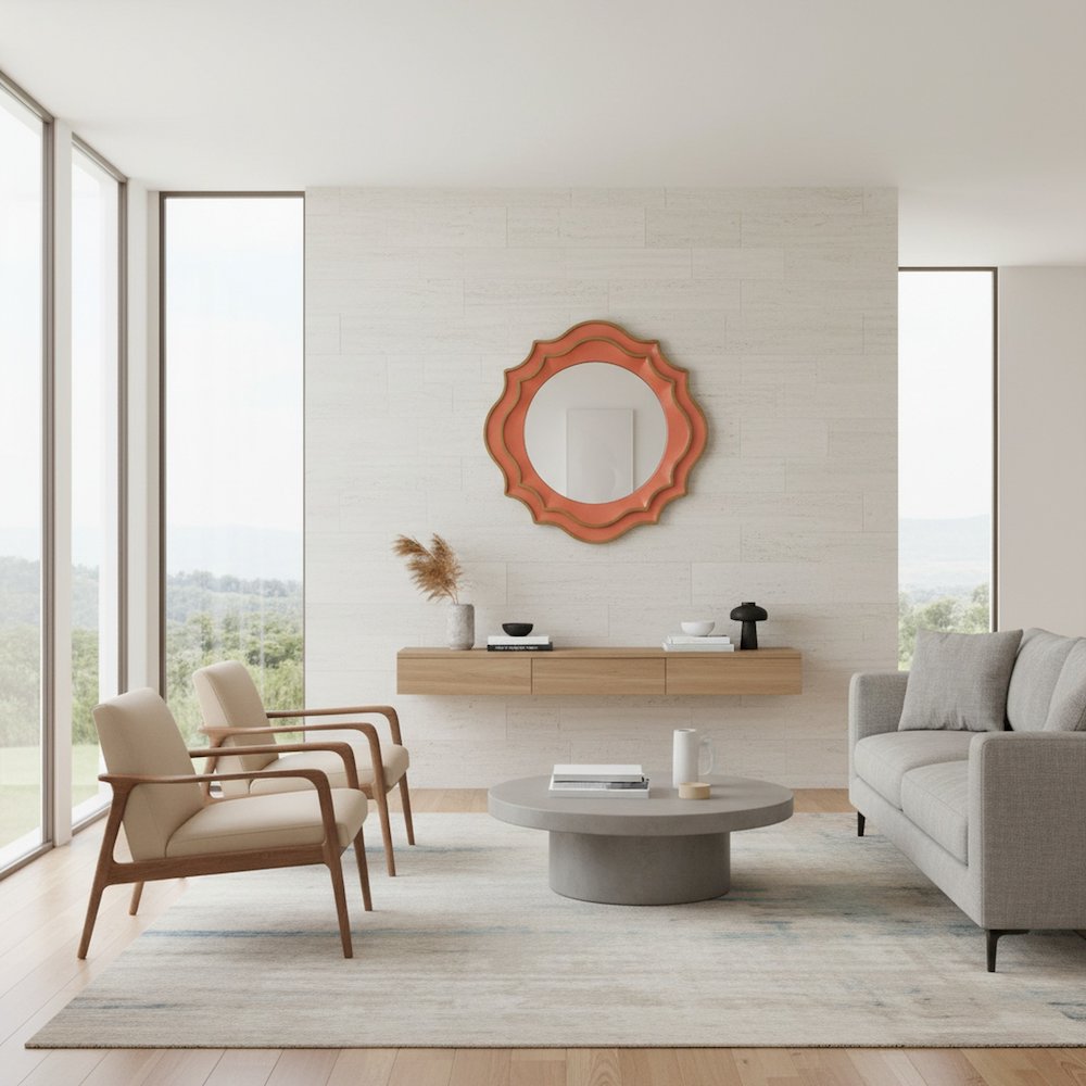 Ethan Round Scalloped Mirror Orange. Picture 9