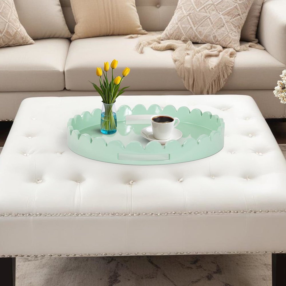 Round Scalloped Riviera Tray - Sage Green. Picture 9