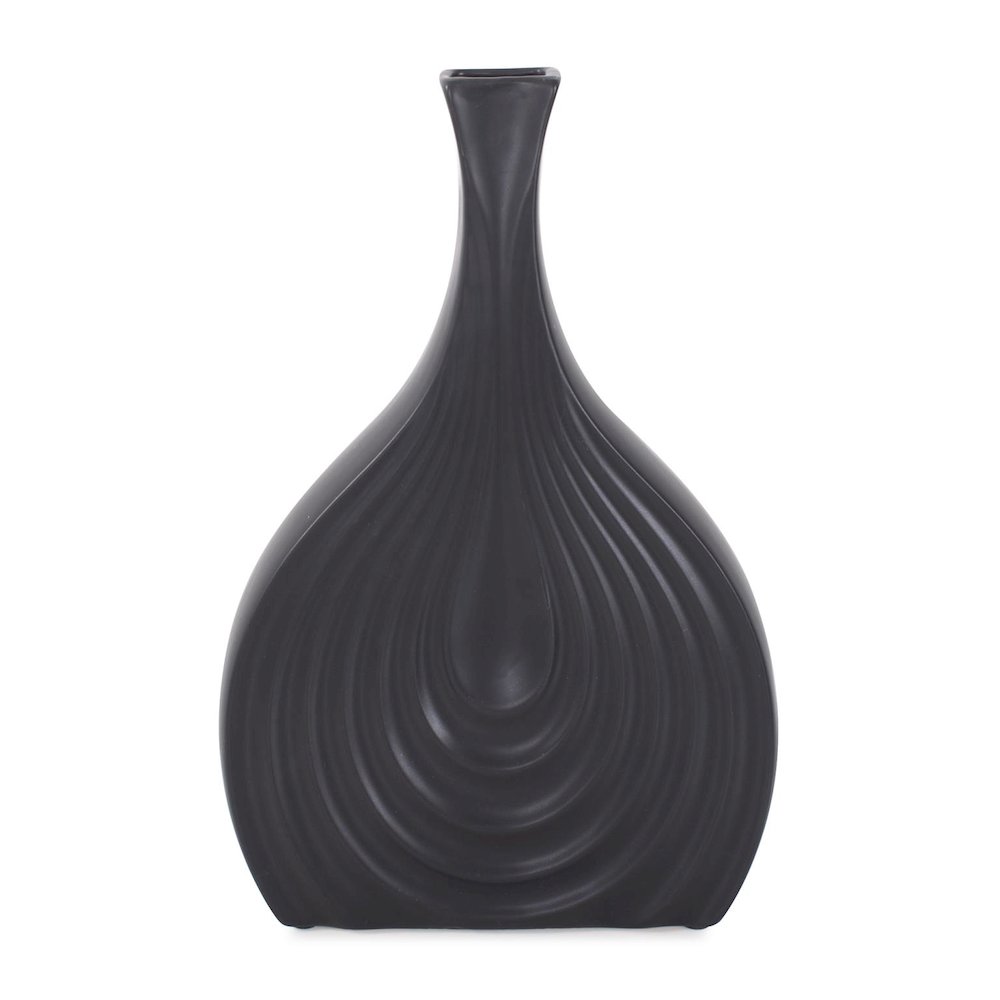 Black Onion Tapered Low Ceramic Vase. Picture 6