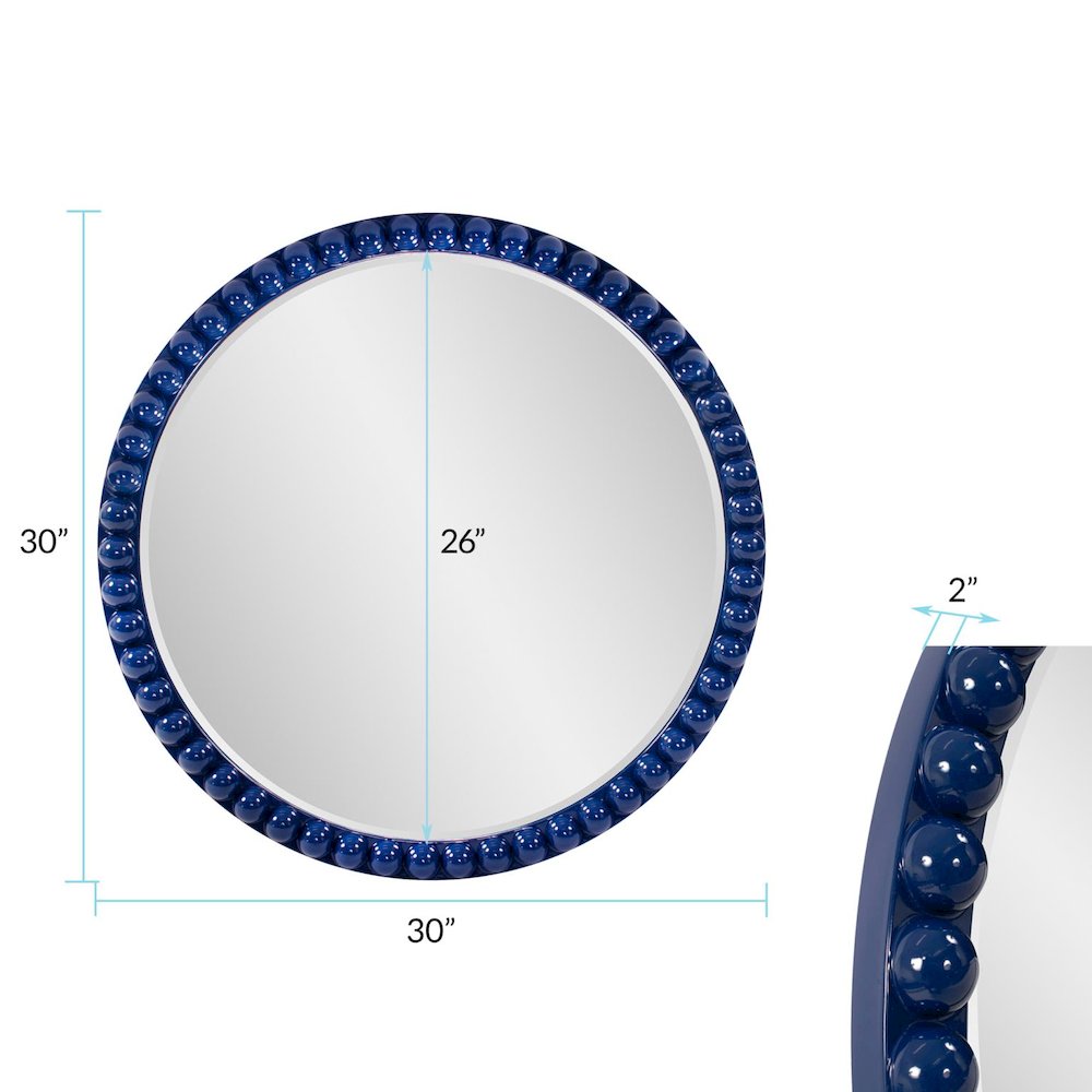Varsha Round Oversized Beaded Mirror in Glossy Navy. Picture 6