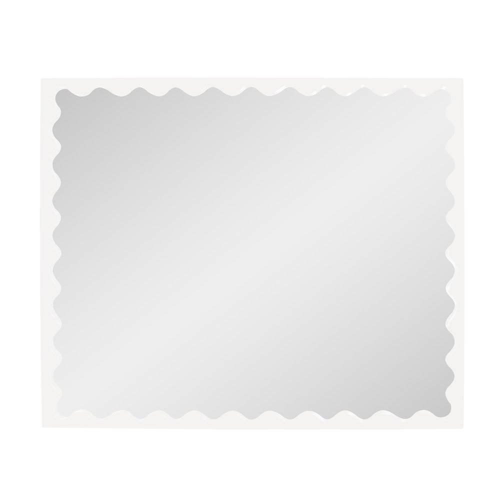Santosh Rectangular Mirror with Inner Scalloped Edge in Glossy White. Picture 3