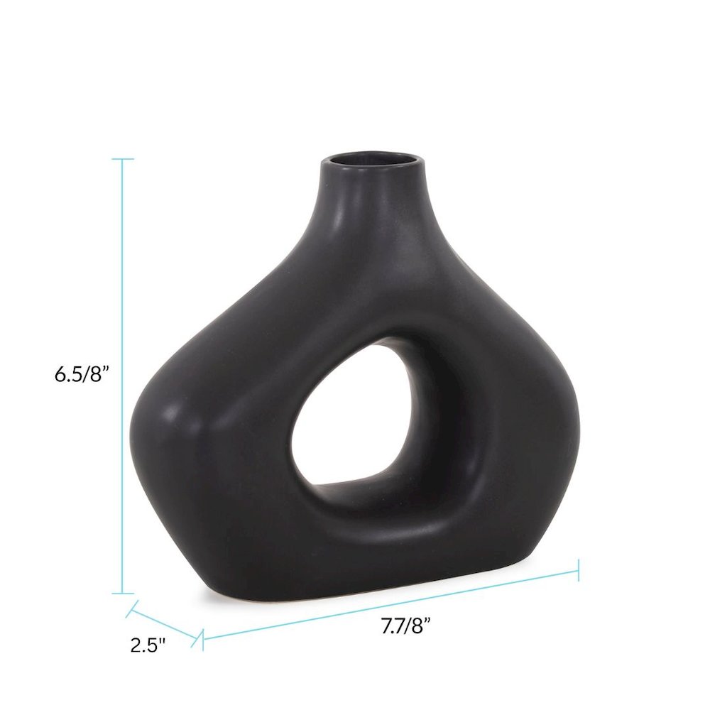 Beltram Black Modern Styled Ceramic Open Vase. Picture 7