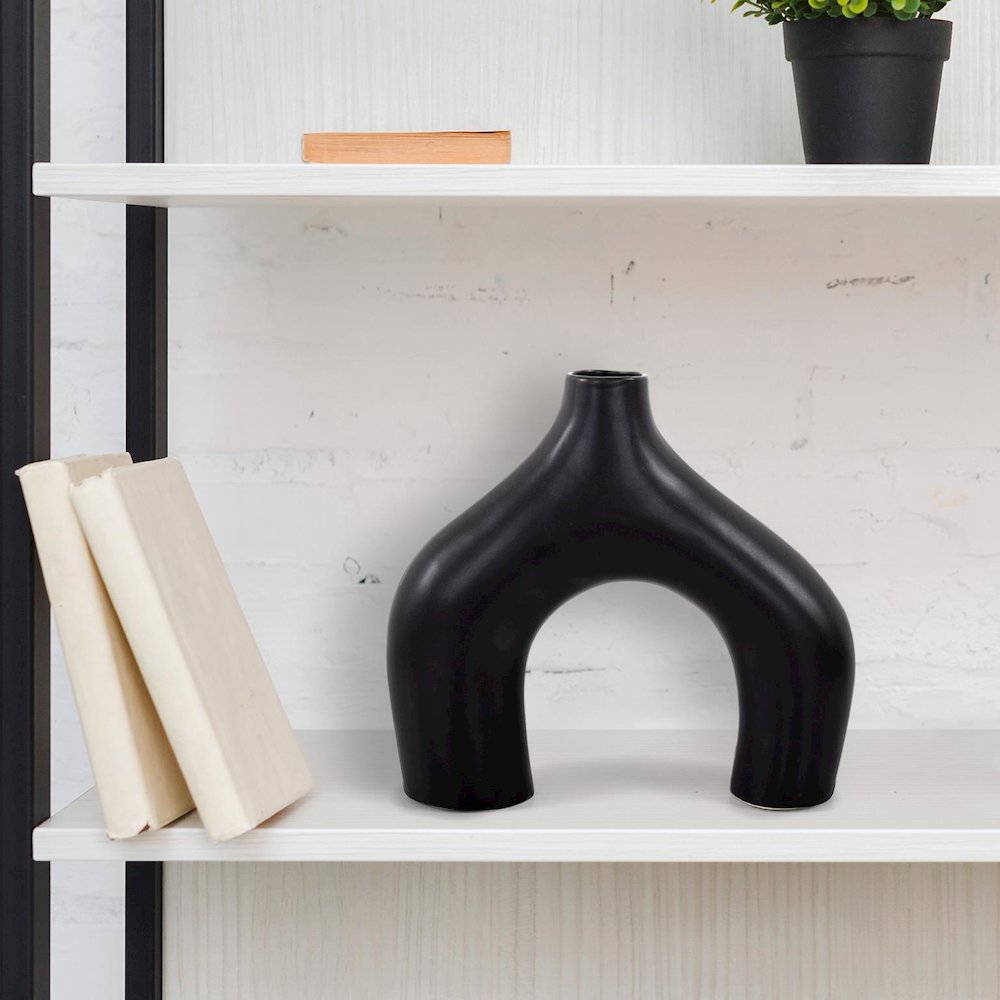 Beltram Black Modern Styled Ceramic Footed Vase. Picture 9