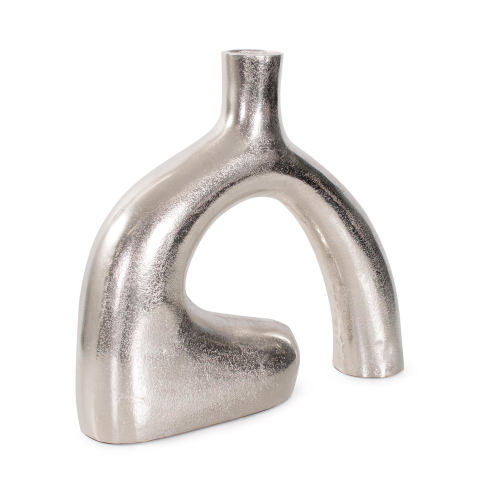Shirin- Polished Silver Reverse Vase in Cast Aluminum- Short. Picture 2