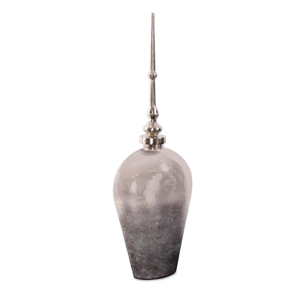 Venetia Ebony Glass Bottle with Aluminium Spired Lid - Tall. Picture 3