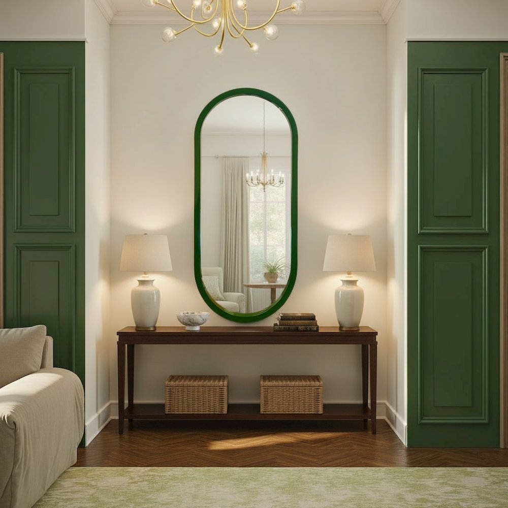 Osman Glossy Wild Green Wall Mirror. Picture 9