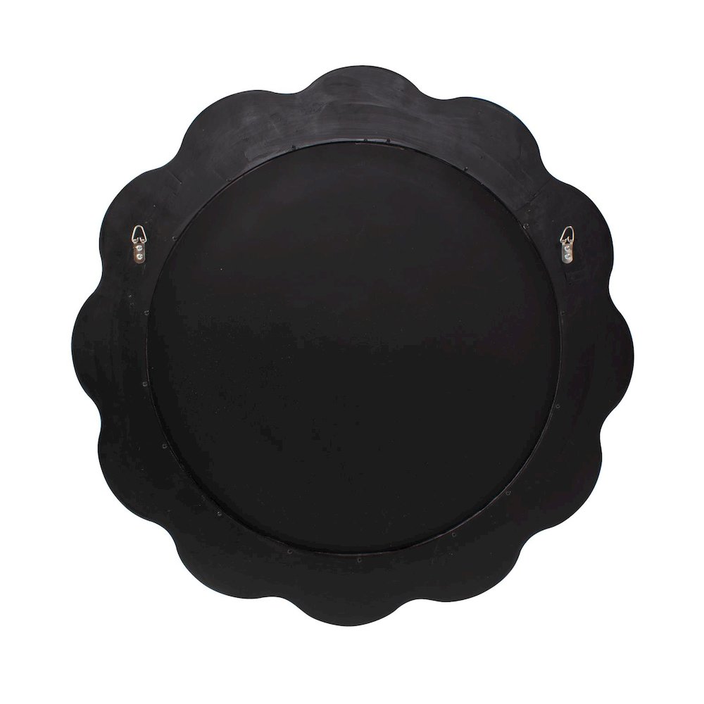 Kushi Round Scalloped Edge Mirror in Glossy Black. Picture 5