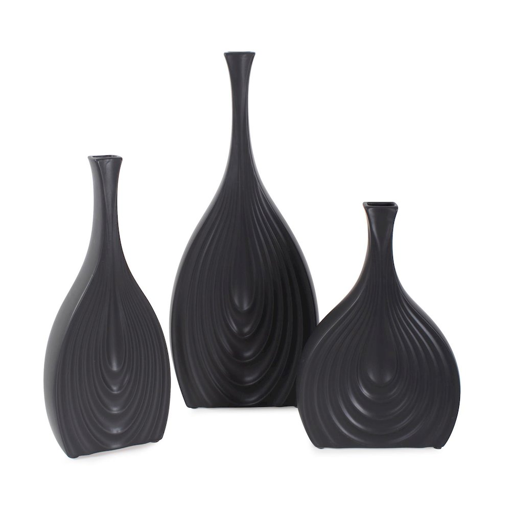 Black Onion Tapered Low Ceramic Vase. Picture 8