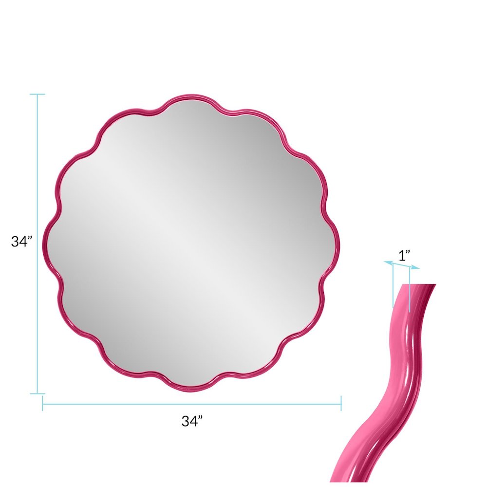 Kushi Round Scalloped Edge Mirror in Glossy Hot Pink. Picture 8
