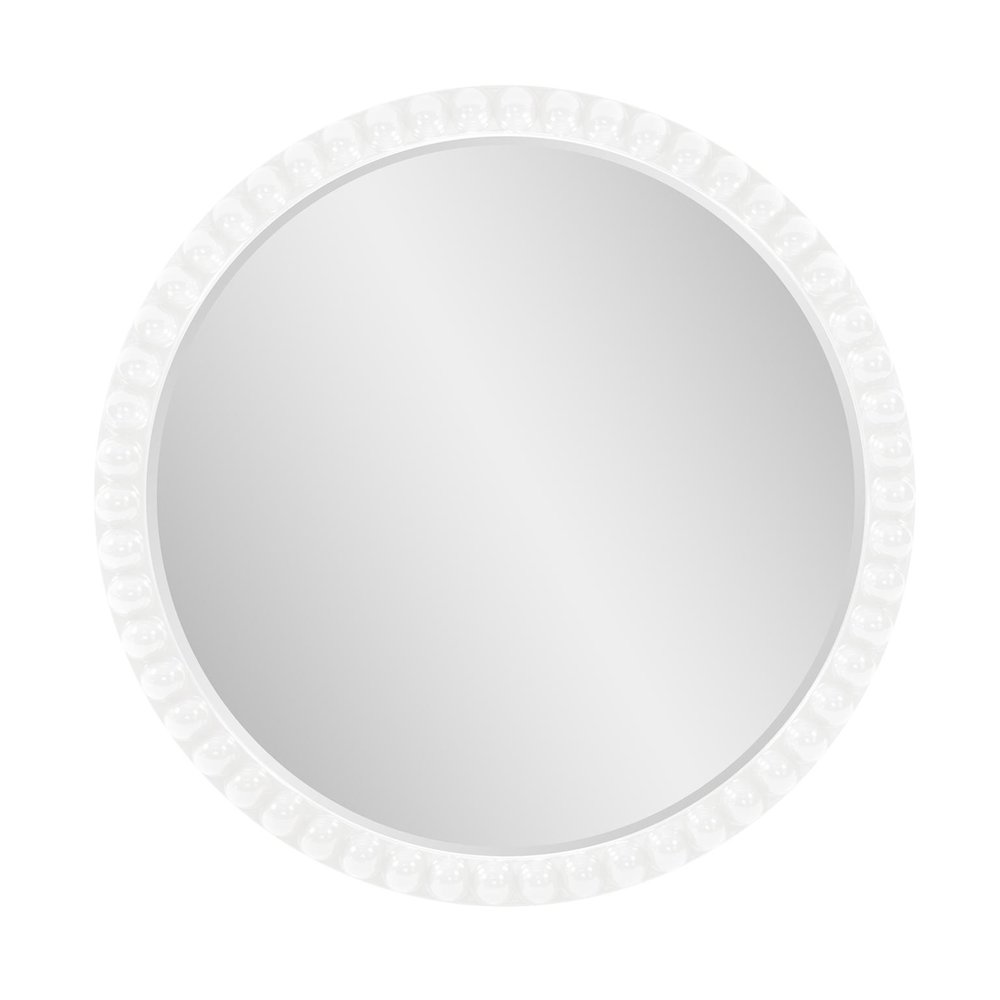 Varsha Round Oversized Beaded Mirror in Glossy White. Picture 1