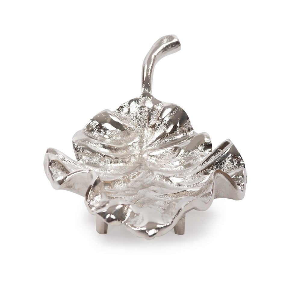 Calathea Leaf Polished Silver Sculpture- Small. Picture 4