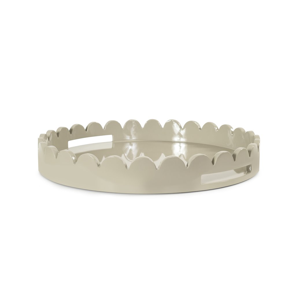 Round Scalloped Riviera Tray - Taupe. Picture 1