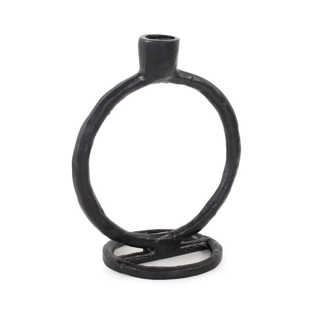 Single Circle Arman Aluminum Candlestick in Black. Picture 3