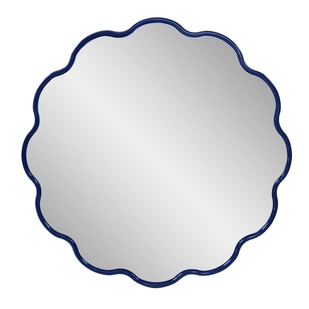 Kushi Round Scalloped Edge Mirror in Glossy Navy. Picture 1