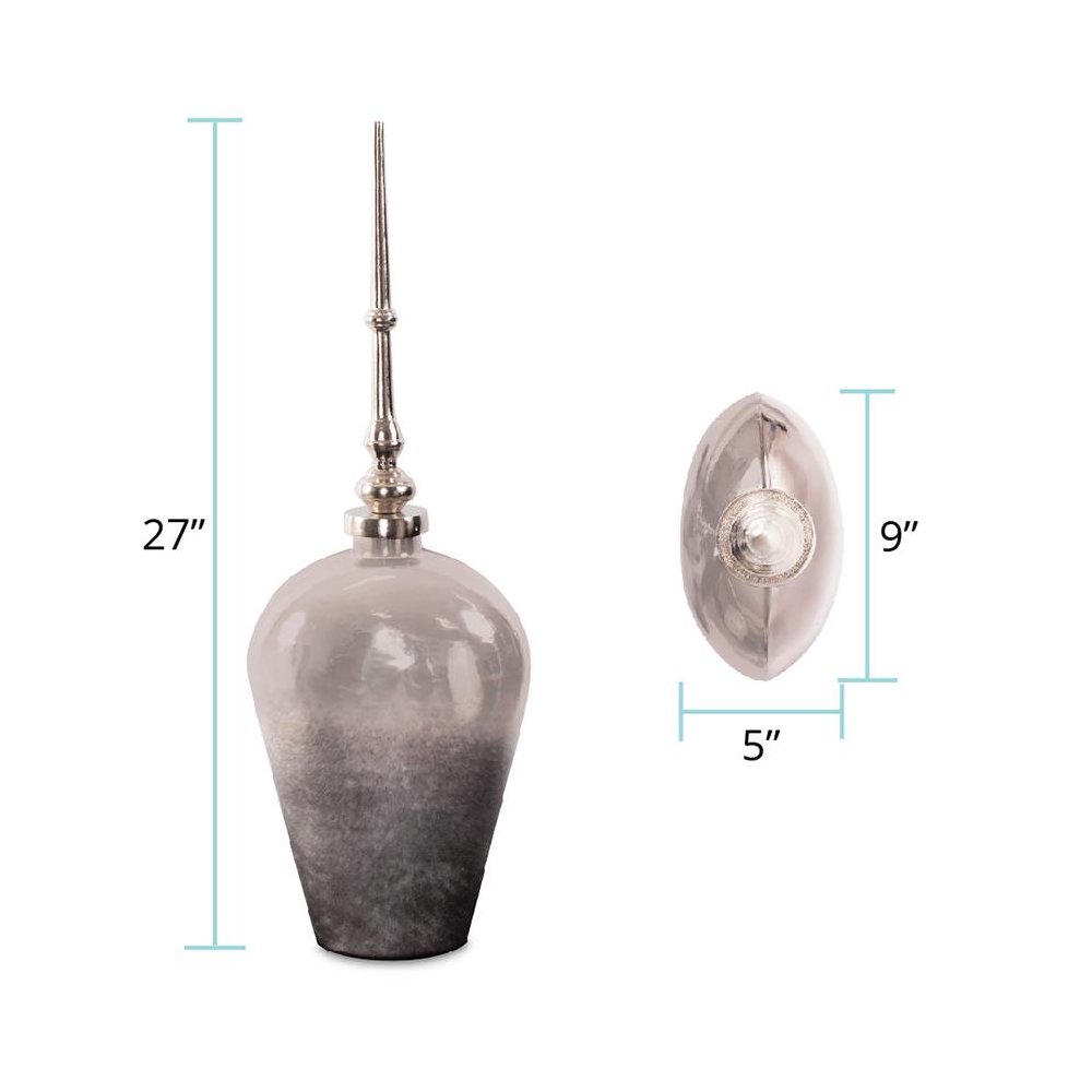 Venetia Ebony Glass Bottle with Aluminium Spired Lid - Tall. Picture 9
