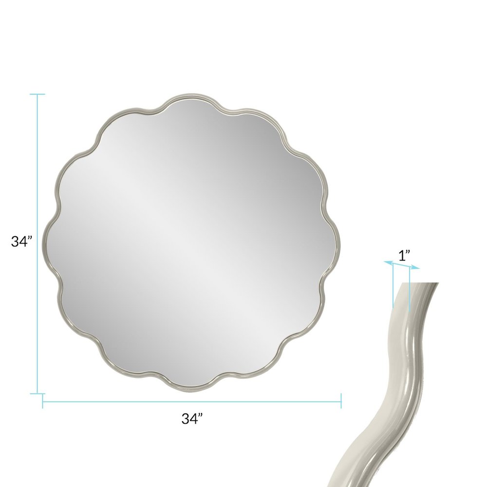 Kushi Round Scalloped Edge Mirror in Glossy Nickle. Picture 8