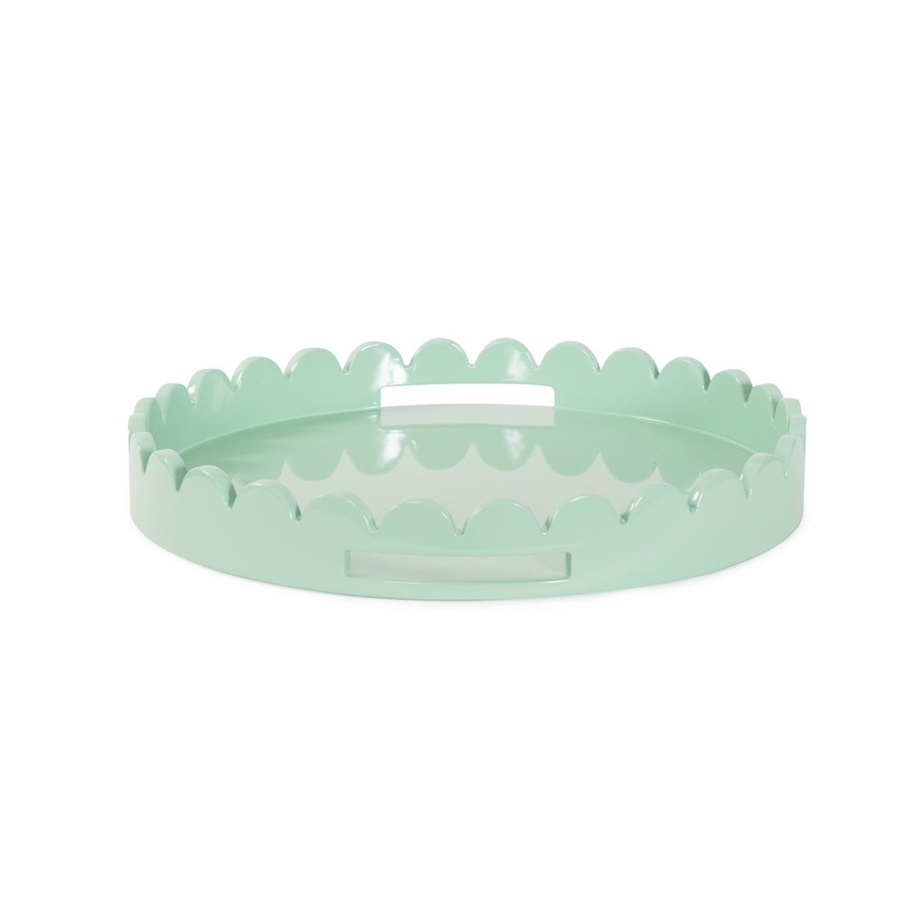 Round Scalloped Riviera Tray - Sage Green. Picture 1