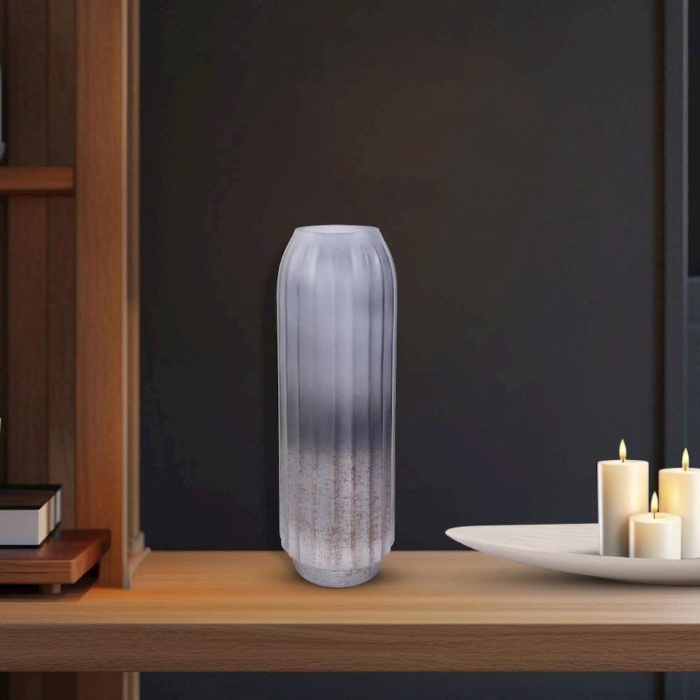 Cool Ice Blue Ribbed Cylindrical Vessel. Picture 7