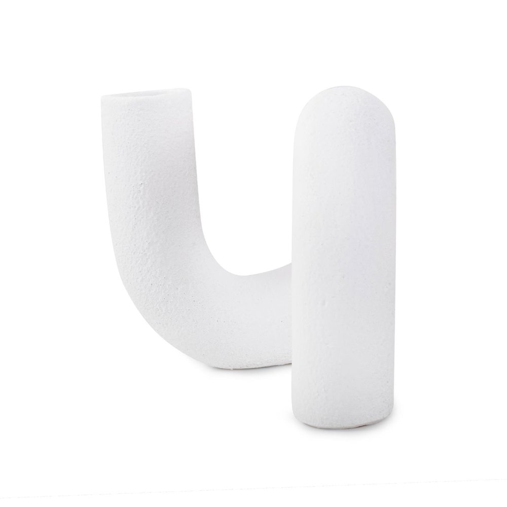 White Abstract Curved Tube Vase Short. Picture 6